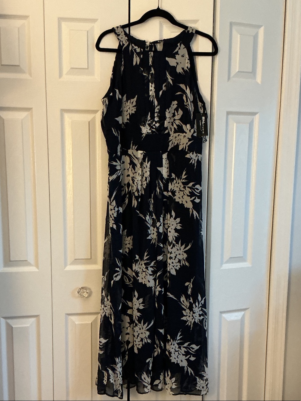 Ronni Nicole Navy Maxi Dress with Cream Floral Print